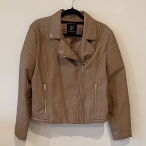 New York & Company Taupe Faux Leather Moto-Style Jacket